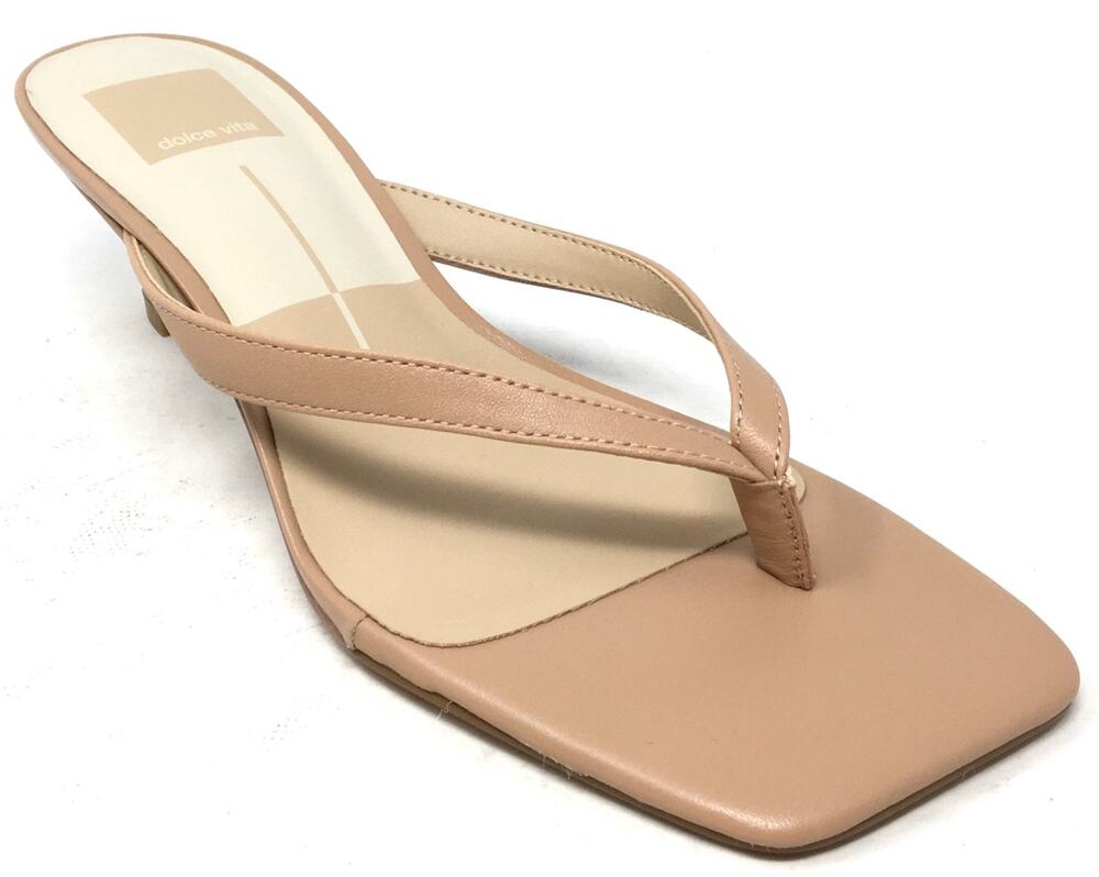 Dolce Vita Ramia Women's Size 6 Cafe Leather Strappy Thong Heel Dress Sandals